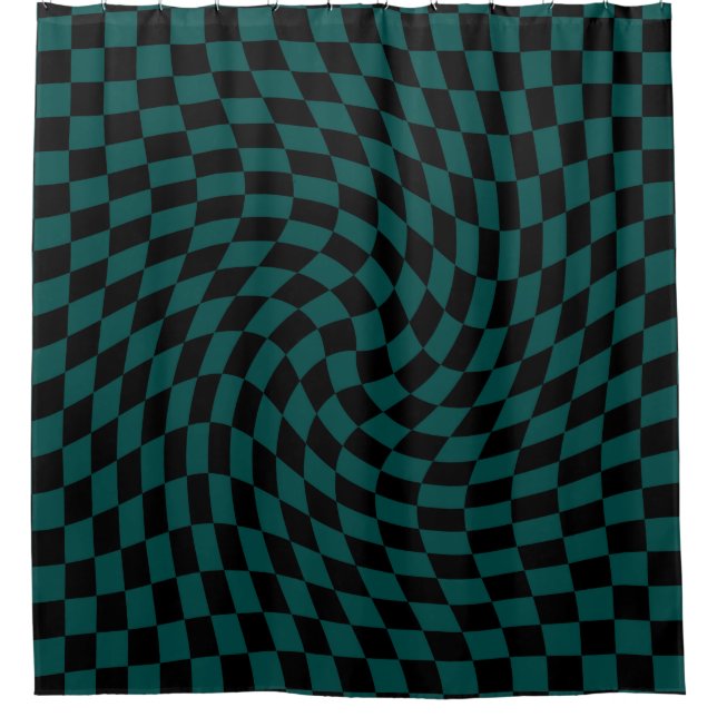 Retro Warped Jungle Green Black Checks Chequered   (Front)