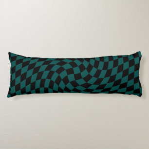 Retro Warped Jungle Green Black Checks Chequered  Body Pillow