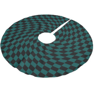 Retro Warped Jungle Green Black Checks Chequered Brushed Polyester Tree Skirt