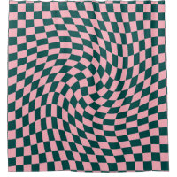 Retro Warped Jungle Green Pink Checks Chequered  
