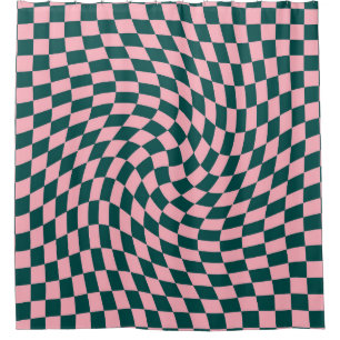 Retro Warped Jungle Green Pink Checks Chequered