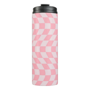 Retro Warped Pastel Pink Purple Checks Chequered Thermal Tumbler