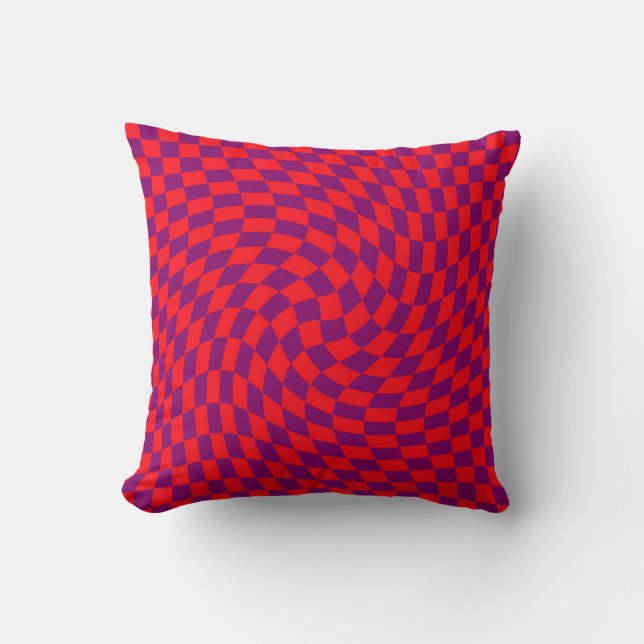 Retro Warped Red Purple Checks Chequered   Throw Pillow (Front)