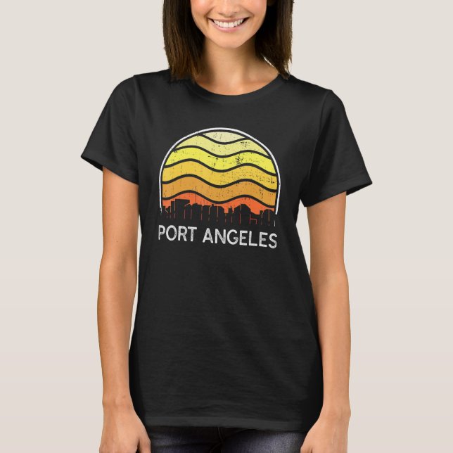 Retro Washington Port Angeles Visitors Skyline Vin T-Shirt (Front)