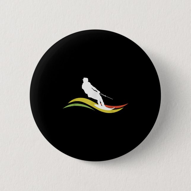 Retro Water Ski Skiing Waterski Waterskiing Waves  2 Inch Round Button (Front)