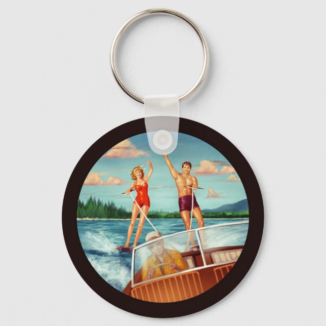 Retro Water Skiing Keychain (Front)