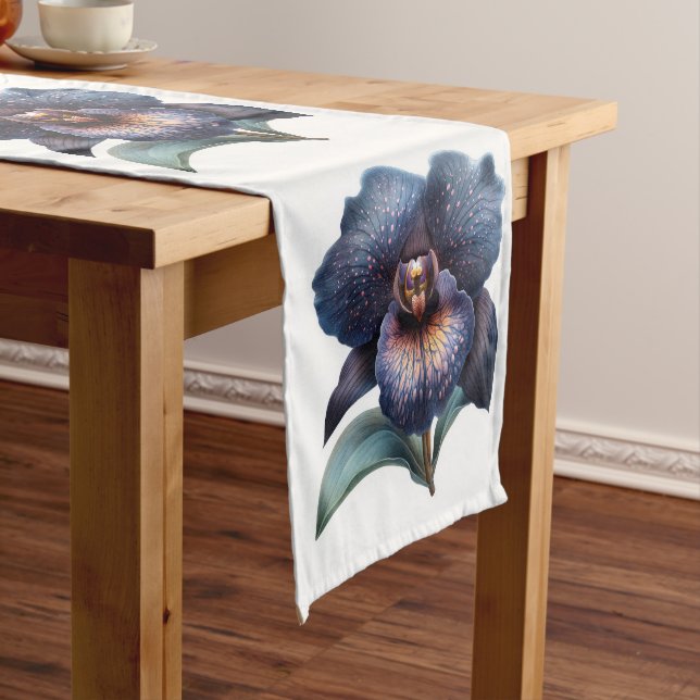 Retro watercolor black orchids table runner (In Situ)