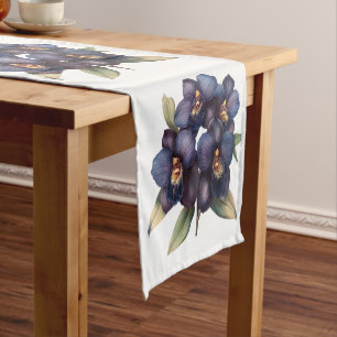 Retro watercolor black orchids table runner