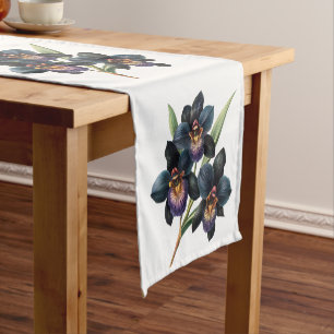 Retro watercolor black orchids table runner