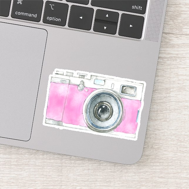 Retro Watercolor Camera Painting in Pink (Detail)