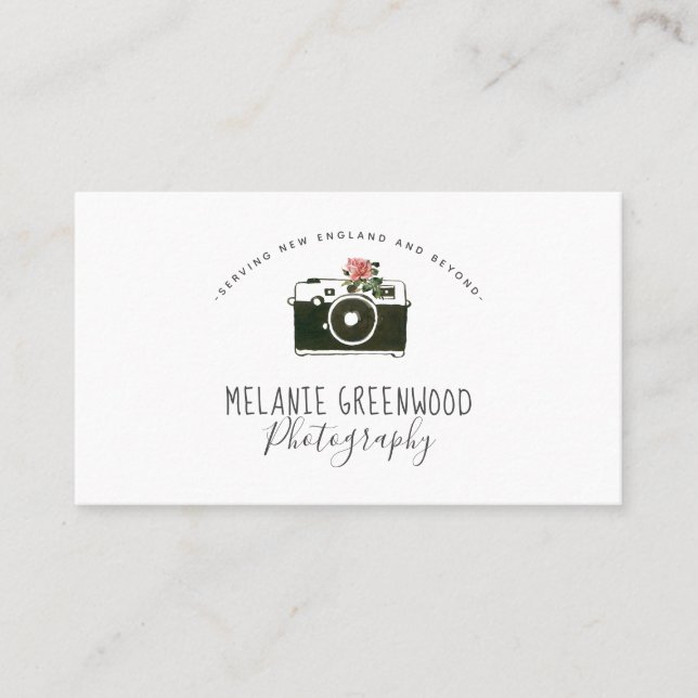 Retro Watercolor camera Photographer Business Card (Front)