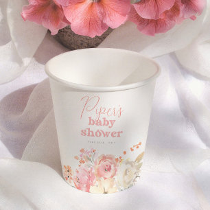 Retro Watercolor Floral Girl Baby Shower Paper Cups