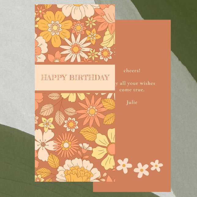 Retro Watercolor Floral Happy Birthday Card (Creator Uploaded)