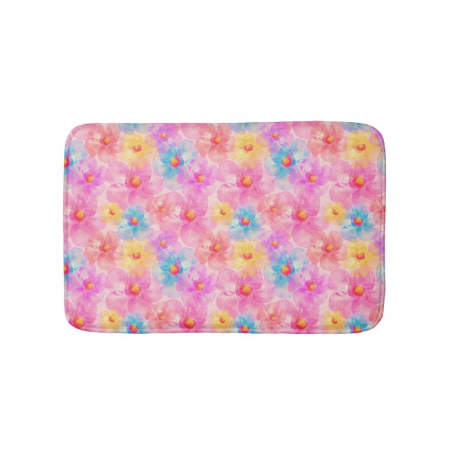 Retro Watercolor Floral Pattern Bath Mat (Front)