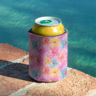 Retro Watercolor Floral Pattern Can Cooler