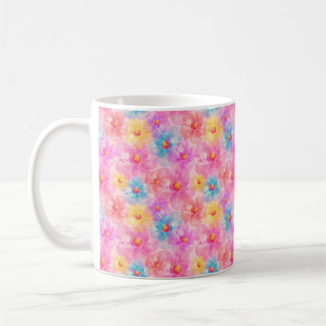 Retro Watercolor Floral Pattern Coffee Mug (Left)