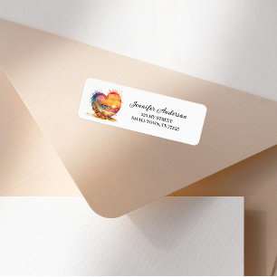 Retro Watercolor Heart Beach Label