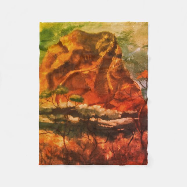 Retro Watercolor of Haystack Rock Fleece Blanket (Front)