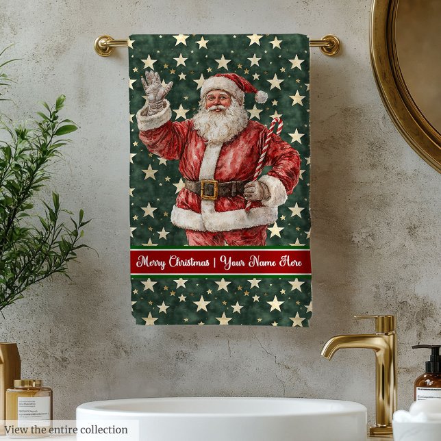 Retro Watercolor Santa Custom Bath Towel Set (Retro Watercolor Santa Custom Bath Towel Set)
