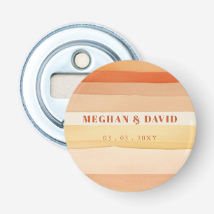 Retro Watercolor Stripes Terracotta Orange Wedding Bottle Opener