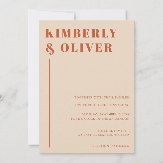 Retro Watercolor Stripes Terracotta Orange Wedding Invitation (Front)