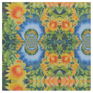 Retro Watercolor Sunflower fields Fabric
