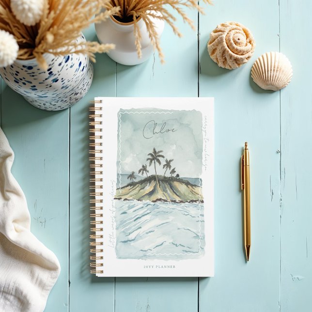 Retro Watercolor Tropical Palm Trees Personalized Planner (Retro Watercolor Tropical Palm Trees Personalized Planner)