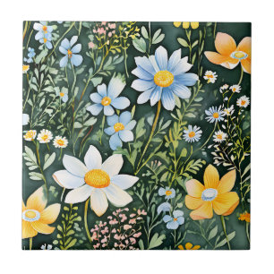 Retro Watercolor Wildflowers Seamless Pattern Tile