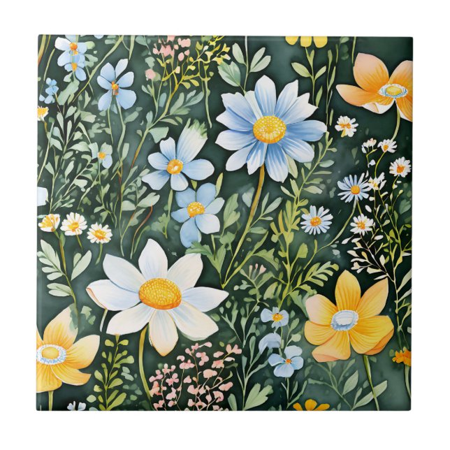Retro Watercolor Wildflowers Seamless Pattern Tile (Front)