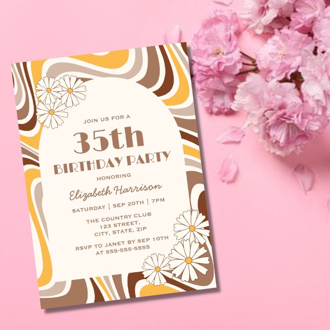 Retro Wave Artistic Flower Arch Brown Birthday Invitation (Creator Uploaded)