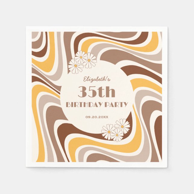 Retro Wave Artistic Flower Arch Brown Birthday Napkin (Front)