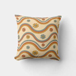 Retro Wave Blooms Throw Pillow