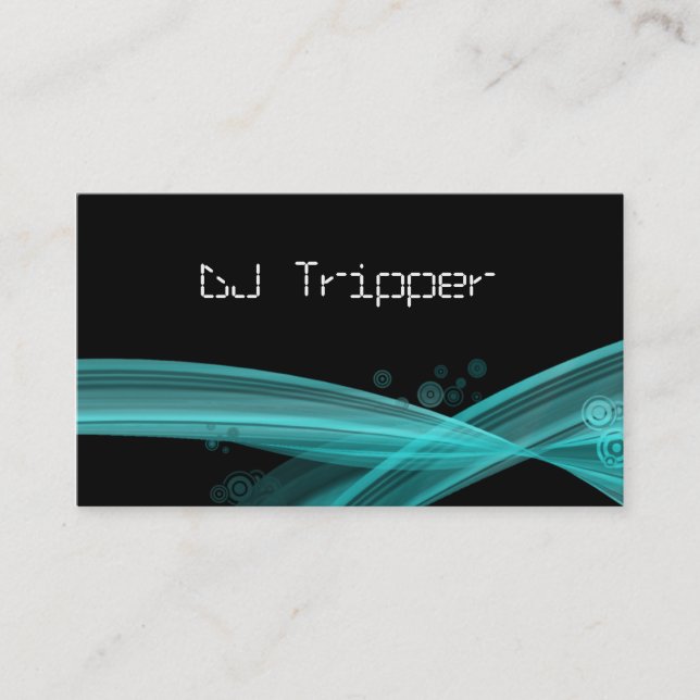 Retro Wave Business Card Black DJ Turquoise Blue (Front)