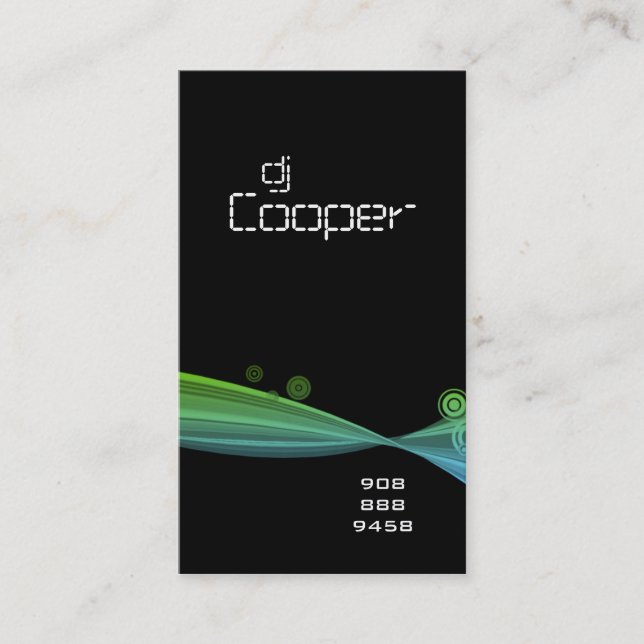 Retro Wave Business Card Blue Green Black (Front)