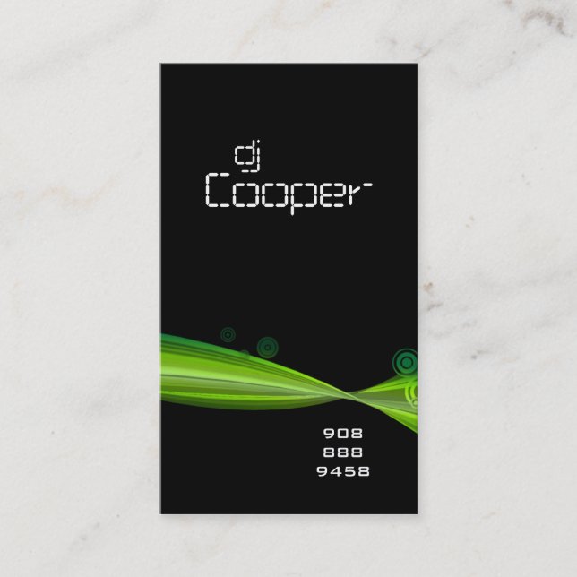 Retro Wave Business Card Lime Green Black V (Front)