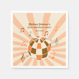 Retro Wave Disco Ball Musical Orange Birthday Napkin