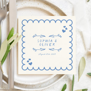 Retro Wave Doodle Illustrated Hand Written Wedding Napkin