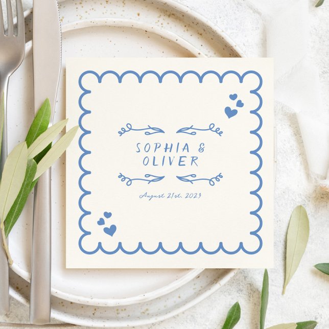 Retro Wave Doodle Illustrated Hand Written Wedding Napkin (Creator Uploaded)