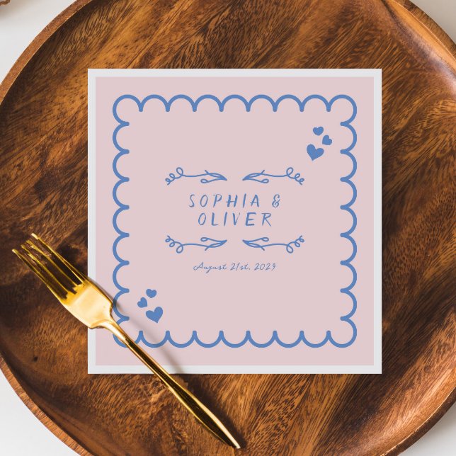 Retro Wave Doodle Illustrated Hand Written Wedding Napkin (Creator Uploaded)