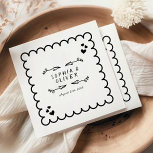 Retro Wave Doodle Illustrated Hand Written Wedding Napkin