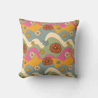 Retro Wave Floral Pattern Throw Pillow