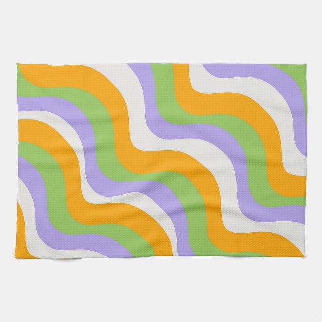 Retro Wave Groovy Curl Layer Abstract Y2k Pattern Kitchen Towel (Horizontal)