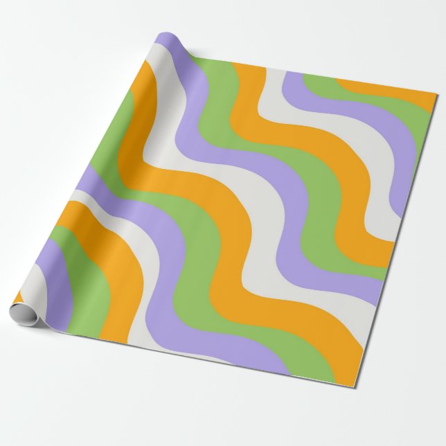 Retro Wave Groovy Curl Layer Abstract Y2k Pattern Wrapping Paper (Unrolled)