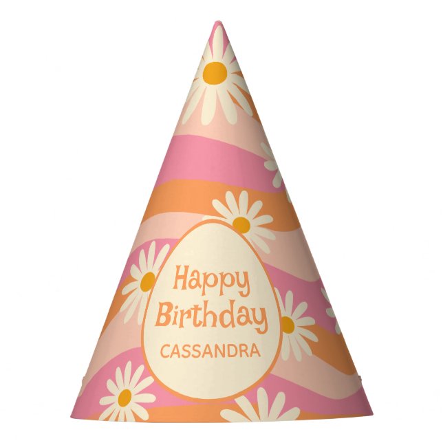 Retro Wave Groovy Daisy Colourful Party Hat (Front)
