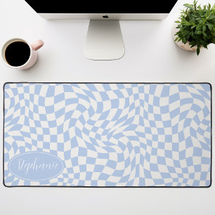  Retro Wave: Modern Wavy Blue Chequerboard Desk Mat