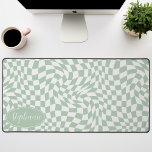 Retro Wave: Modern Wavy Mint Green Chequerboard Desk Mat<br><div class="desc">Elevate your workspace with this Modern Wavy Chequerboard Pattern Personalized Desk Mat. This mat presents a playful twist on a classic chequerboard, brought to life with an undulating wave pattern in shades of mint green and cream. The personalized feature offers an extra touch of individuality, making your workspace truly your...</div>