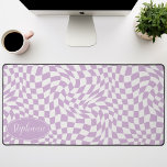 Retro Wave: Modern Wavy Purple Chequerboard Desk Mat<br><div class="desc">Elevate your workspace with this Modern Wavy Chequerboard Pattern Personalized Desk Mat. This mat presents a playful twist on a classic chequerboard, brought to life with an undulating wave pattern in shades of purple and cream. The personalized feature offers an extra touch of individuality, making your workspace truly your own....</div>