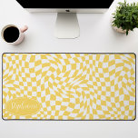 Retro Wave: Modern Wavy Yellow Chequerboard Desk Mat<br><div class="desc">Elevate your workspace with this Modern Wavy Chequerboard Pattern Personalized Desk Mat. This mat presents a playful twist on a classic chequerboard, brought to life with an undulating wave pattern in shades of yellow and cream. The personalized feature offers an extra touch of individuality, making your workspace truly your own....</div>