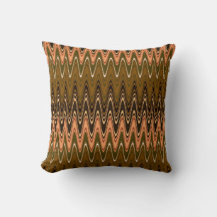 Retro Wave Pattern   Brown Olive Green & Orange Throw Pillow