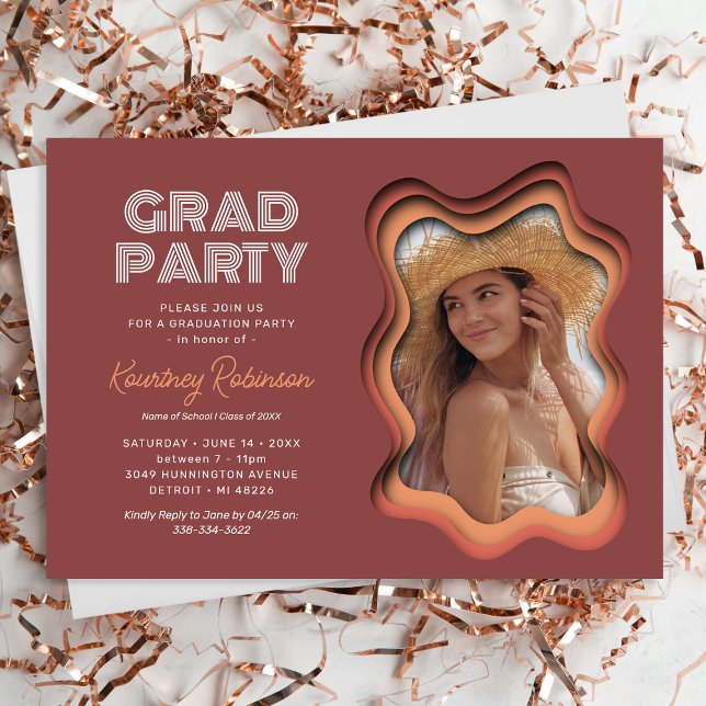 Retro Wave Photo Graduation Party Invitation (Creator Uploaded)